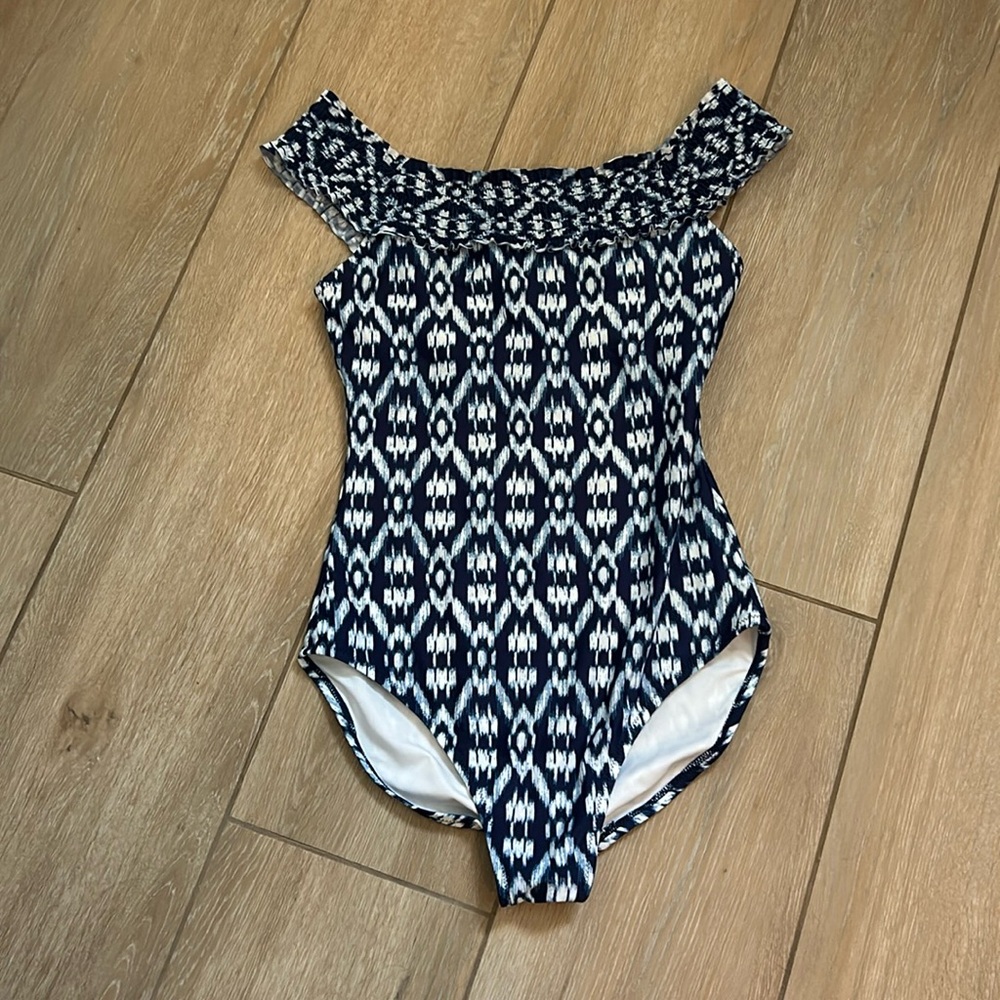 Smocked ikat one piece swimsuit